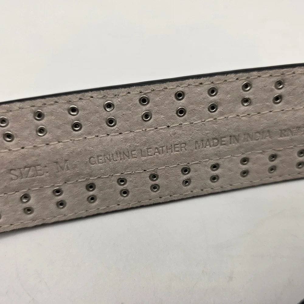 White House Black Market Navy Blue Studded Leather Elastic Waist Belt Size M NEW